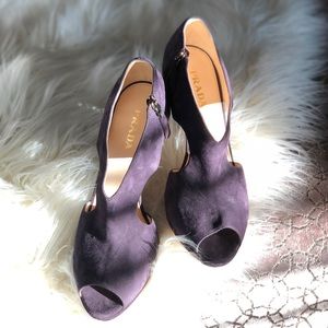 Prada purple peep toe cut out heels